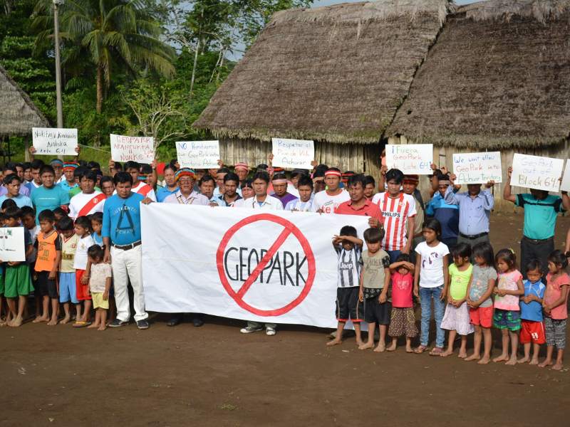 Achuar protest in the community of Wisum, May 2018. Photo credit: Amazon Watch