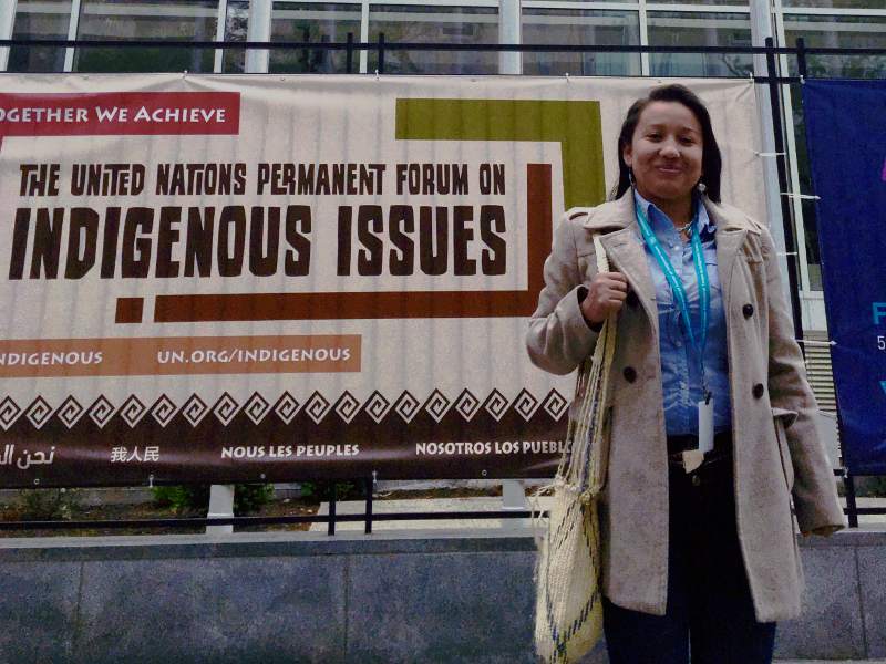 Aura Tegria at the United Nations Permanent Forum on Indigenous Issues. Photo credit: Abad Leyva, Encinal Oakland