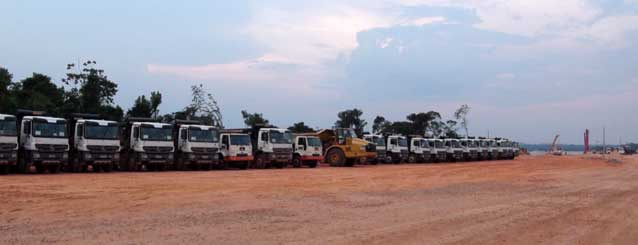 Trucks abandoned by construction workers
