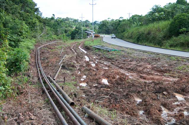 An oil pipeline being finished alongside one of the many oil roads in the Ecuadorian Amazon. Photo credit: Mitch Anderson