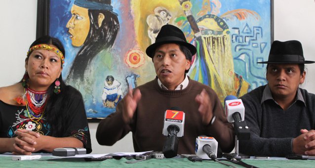 Humberto Cholango, CONAIE President, speaks at a press conference in Quito on Jan. 9, 2014.