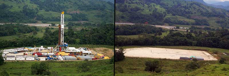 O projeto Magallanes em 29 de agosto de 2014 antes de ser desmontado e depois em 20 de fevereiro de 2015. Foto: ASOU'WA