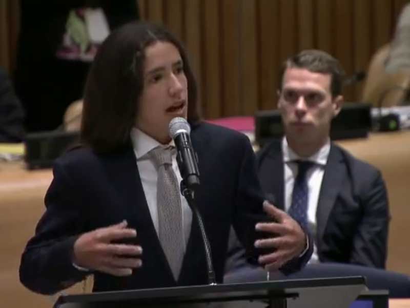 Xiuhtezcatl Martinez speaking at the United Nations