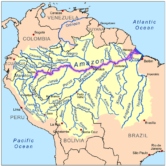 The Ene River, where Ruth Buendía and the Asháninka live, is in the center-left of the map, just east of Lima, Peru. (Wikimedia Commons)