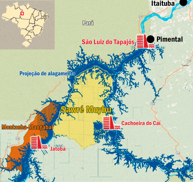 The São Luiz do Tapajós dam would flood parts of Sawré Muybu. Another two dams are planned in the immediately surrounding area.