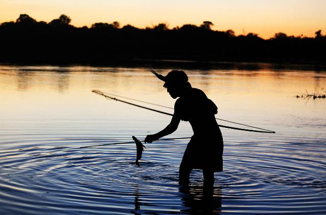 A fisherman waded into the life-giving Xingu River at dusk.